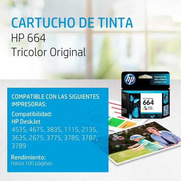 tinta hp f6v28al 664 color