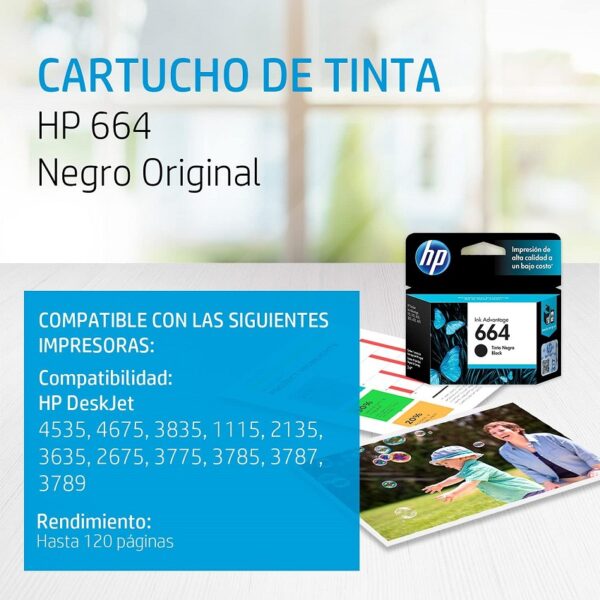 tinta hp f6v29al 664 negro