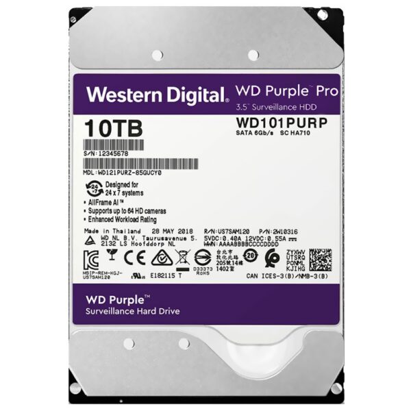 disco duro western digital sata3 10tb purple pro 7200 256mb wd101purp surveillance