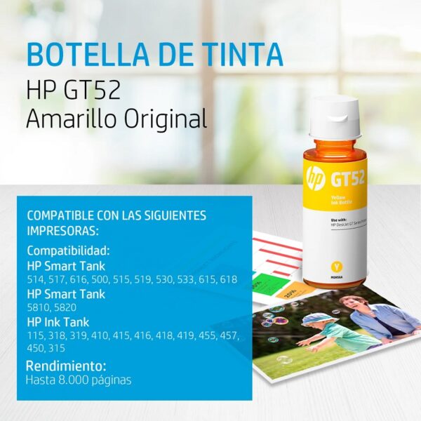 tinta hp gt52 amarillo m0h56al 70ml
