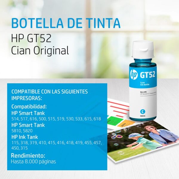 tinta hp m0h54al gt52 cyan