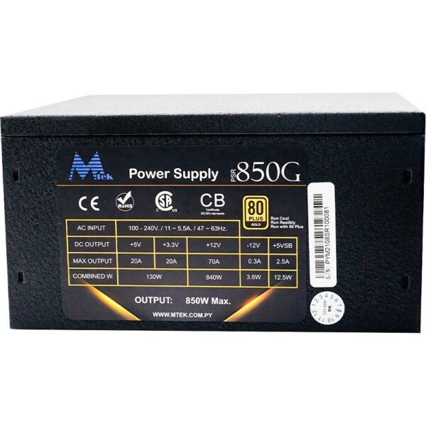fuente mtek 850w real 80gold 24p fan