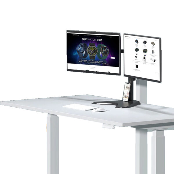 soporte argomtech de escritorio para dos monitores 32" con ranura para celular arg br 1605
