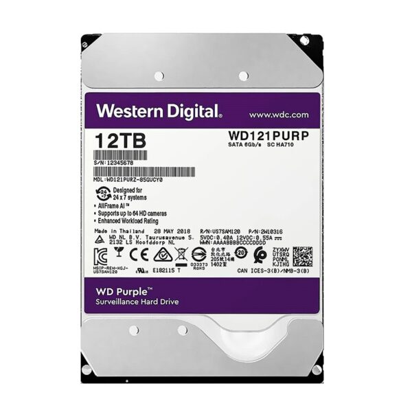 disco duro western digital 12 tb purple pro 7200 256mb wd121purp surveillance