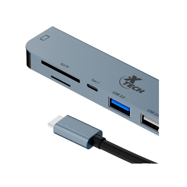 hub xtech xtc 571 usb c/7 en 1 4k/5gbps/sd/usb c gris