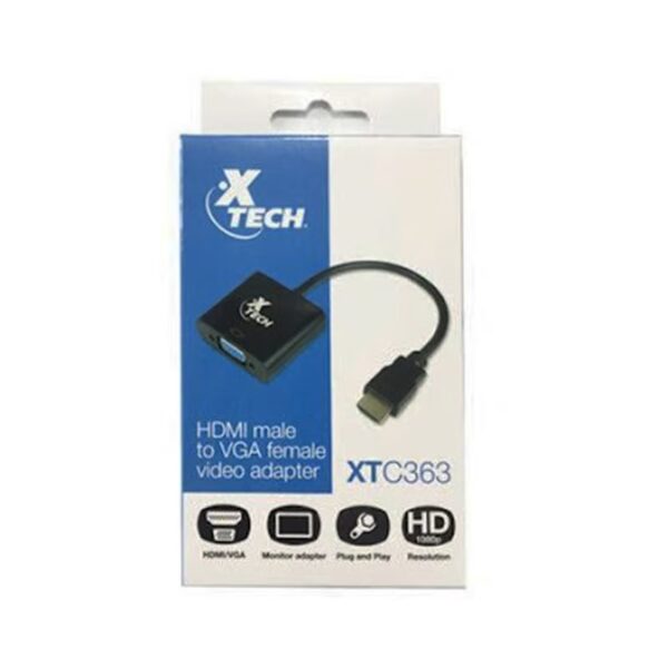 adaptador xtech hdmi(m) vga(h) xtc 363 5gbps negro