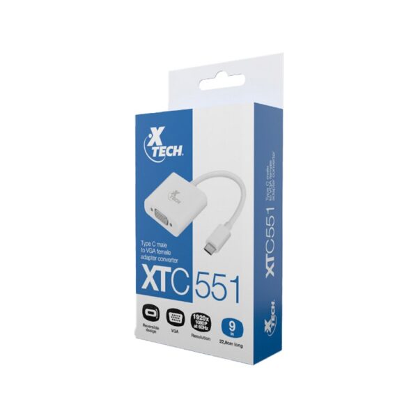 adaptador xtech usb c(m) vga(h) xtc 551 fhd blanco