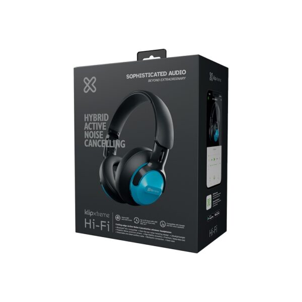 auricular klip xtreme headset knh 750bl hi fi mic/anc/bt/3.5mm/azul