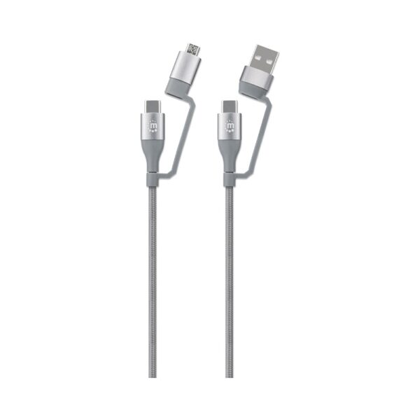 cable usb 4 en 1 1m manhattan 390606 usb a/usb c/mic usb gris