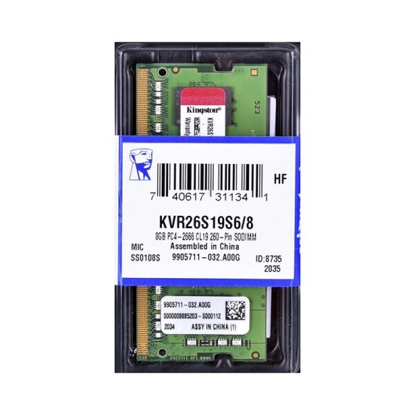 memoria ram para notebook ddr4 kingston 8g 2666 kvr26s19s6/8