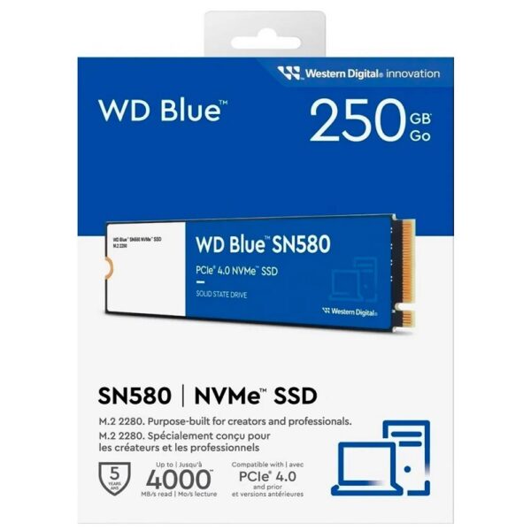 ssd western digital m.2 nvme 250gb sn580 wds250g3b0e blue 4000/2000mb/s pcie 4.0