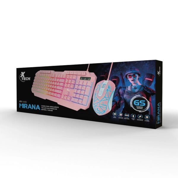 teclado+mouse xtech usb xtk 540s mirana multi/led/3600dpi/esp/rosa