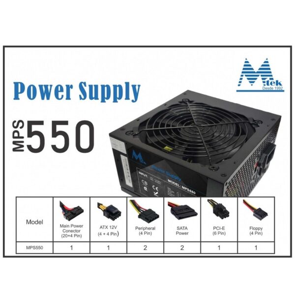 fuente mtek 550 wats real atx 24/20