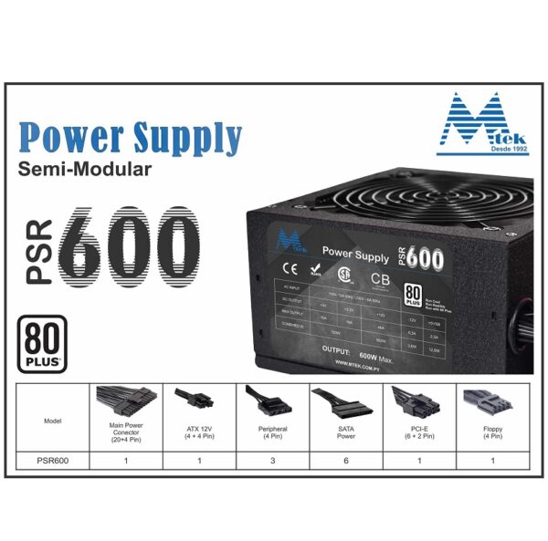 fuente mtek 600 wats real 80 plus