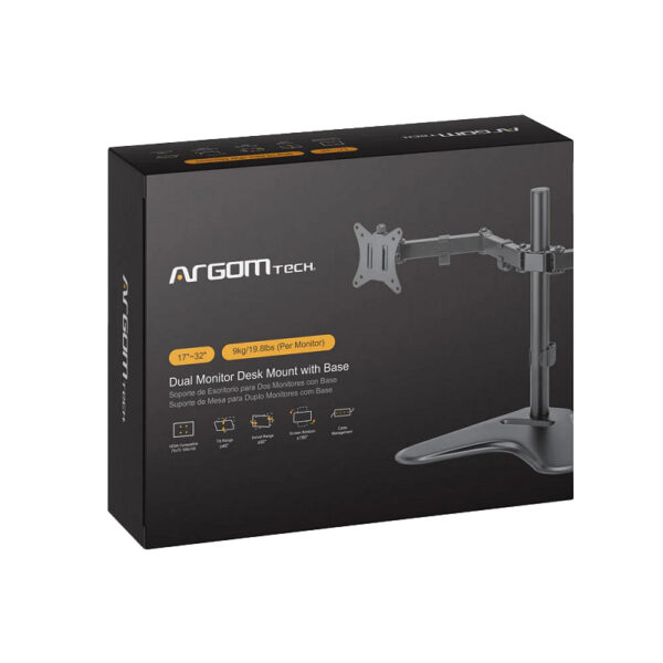 soporte argomtech de escritorio para dos monitores 32" con ranura para celular arg br 1605