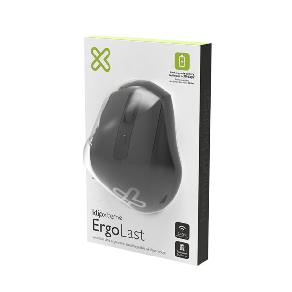 mouse inalÁmbrico klip xtreme kmw 760 ergolast 1600dpi/6 bot/recargable/negro