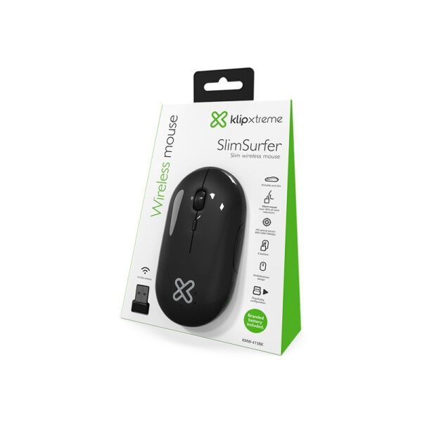 mouse inalÁmbrico klip xtreme kmw 415bk slimsurfer 1600dpi/4 bot/negro