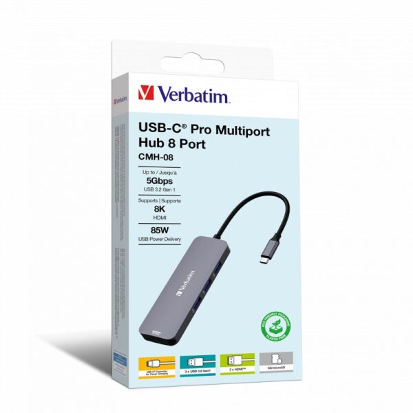 hub multipuerto verbatim cmh 08 8 puertos usb c pro 32151