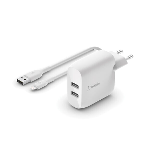 cargador belkin dual usb+cable 1m wcd001dq1mwh