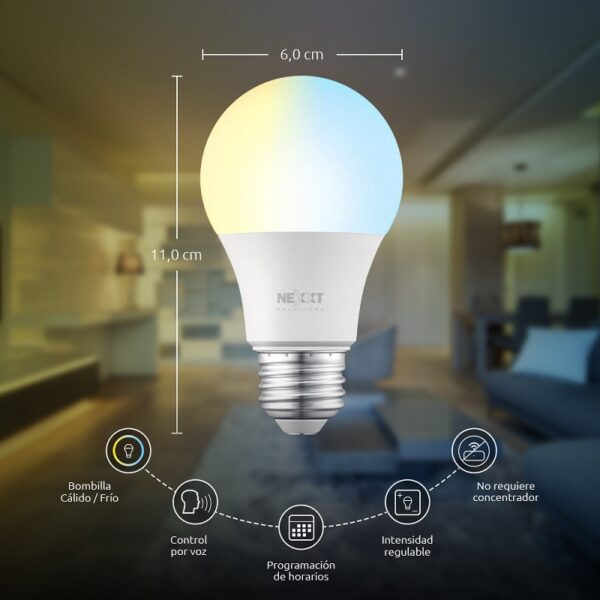 iot nexxt foco 220v 9w a19 e26/27 calida/fria nhb w120