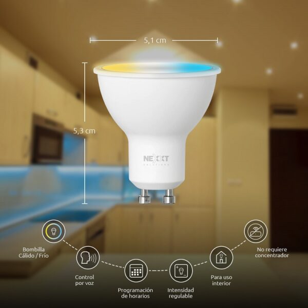 iot nexxt foco blanco 110v 4w mr16 gu10 calida/fria nhb w310