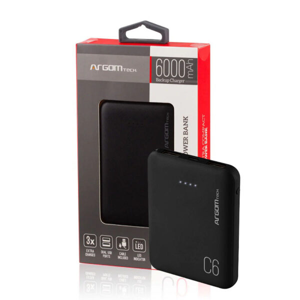 cargador portÁtil argomtech arg pb 1136bk 6000mah negro