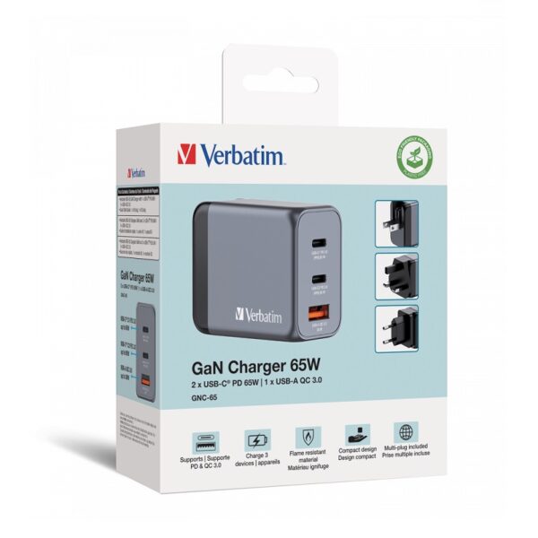 cargador de pared verbatim gan de 65w