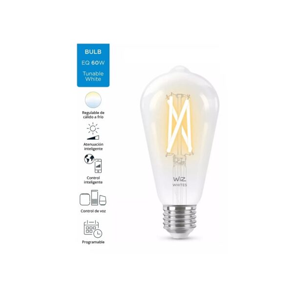 iot wiz foco filamento 220v 7w st64 e27 calida/fria trans(071155)