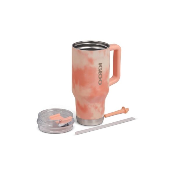 vaso tÉrmico igloo 950ml sstl flip 'n' sip travel mug ice dye naranja 71312 con pajita