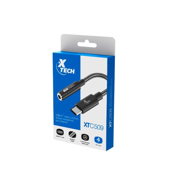 adaptador xteh xtc 509 usb c(m)/3.5mm(h) 10cm/negro