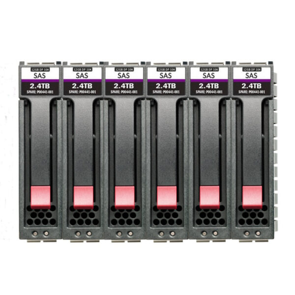 conjunto de seis paquetes de discos duros hpe msa 14.4t sas 10k sff r0q67a