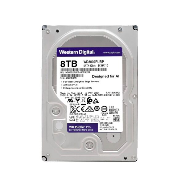 disco duro western digital 8 tb purple pro 7200 256mb wd8002purp surveillance