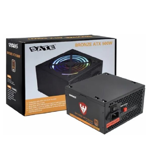 fuente sate 500w atx rgb bronze 80 plus