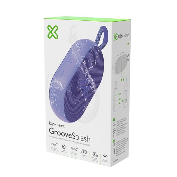 parlante klip xtreme groovesplash kbs 030pr bt/bat/ipx7/tws/mic/purpura