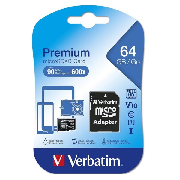 memoria verbatim micro sdhc 64gb con adaptador
