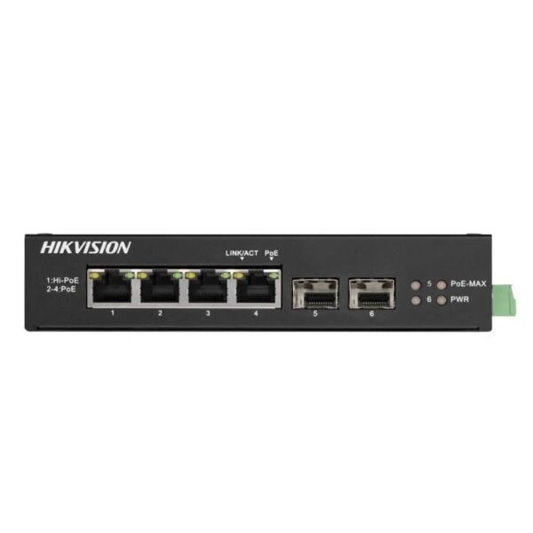 switch industrial hikvision ds 3t0506hp e/hs 6p/4poe gbps/2sfp metal