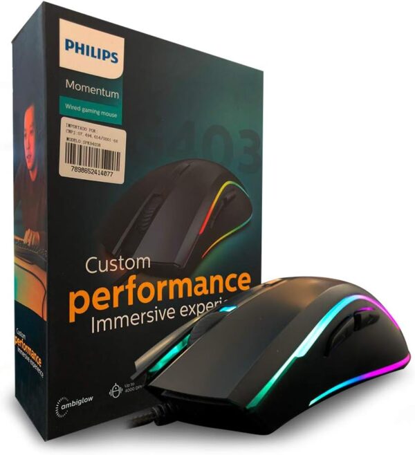 mouse gamer philips g403 momentum rgb 1000/6400dpi