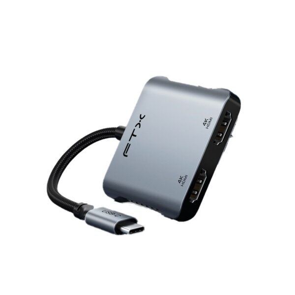 adaptador ftx ftx cm2h4k ag usb c/4 en 1 2hdmi/usb a/usb c 4k/gris