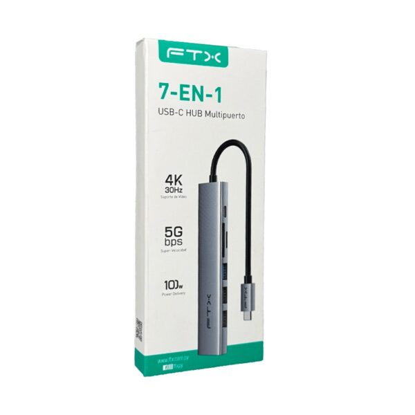 ftx hub ftx hbp2 ag7 usb c 3.0/7 en 1 4k/5gbps/hdmi/usb/sd tf gris