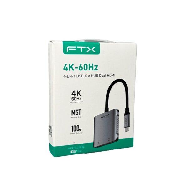 adaptador ftx ftx cm2h4k ag usb c/4 en 1 2hdmi/usb a/usb c 4k/gris