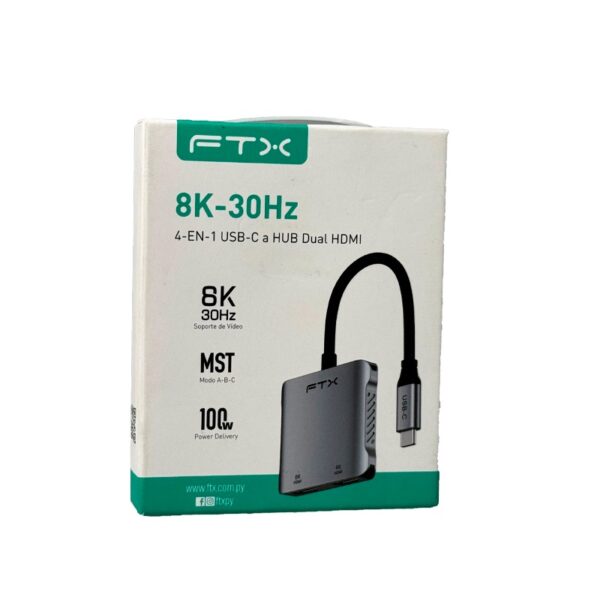 adaptador ftx ftx cm2h8k ag usb c/4 en 1 2hdmi/usb a/usb c 8k/gris